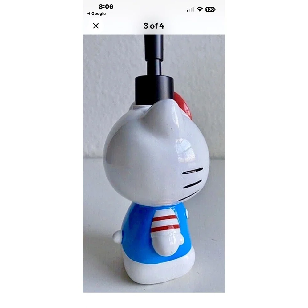 Sanrio Hello Kitty Ceramic Soap Lotion‎ Dispenser Blue Overalls Red Bow Kawaii